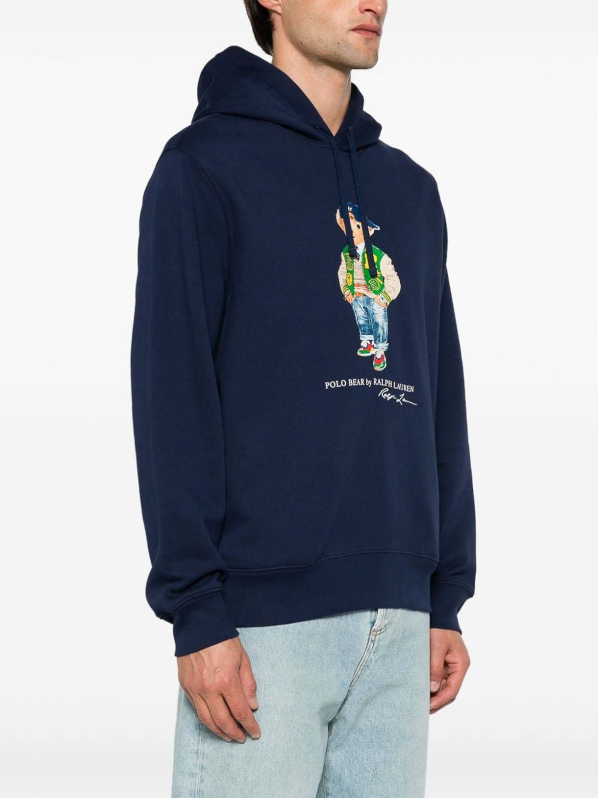 Shop Polo Ralph Lauren Cotton Hoodie With Bear Print In Blue