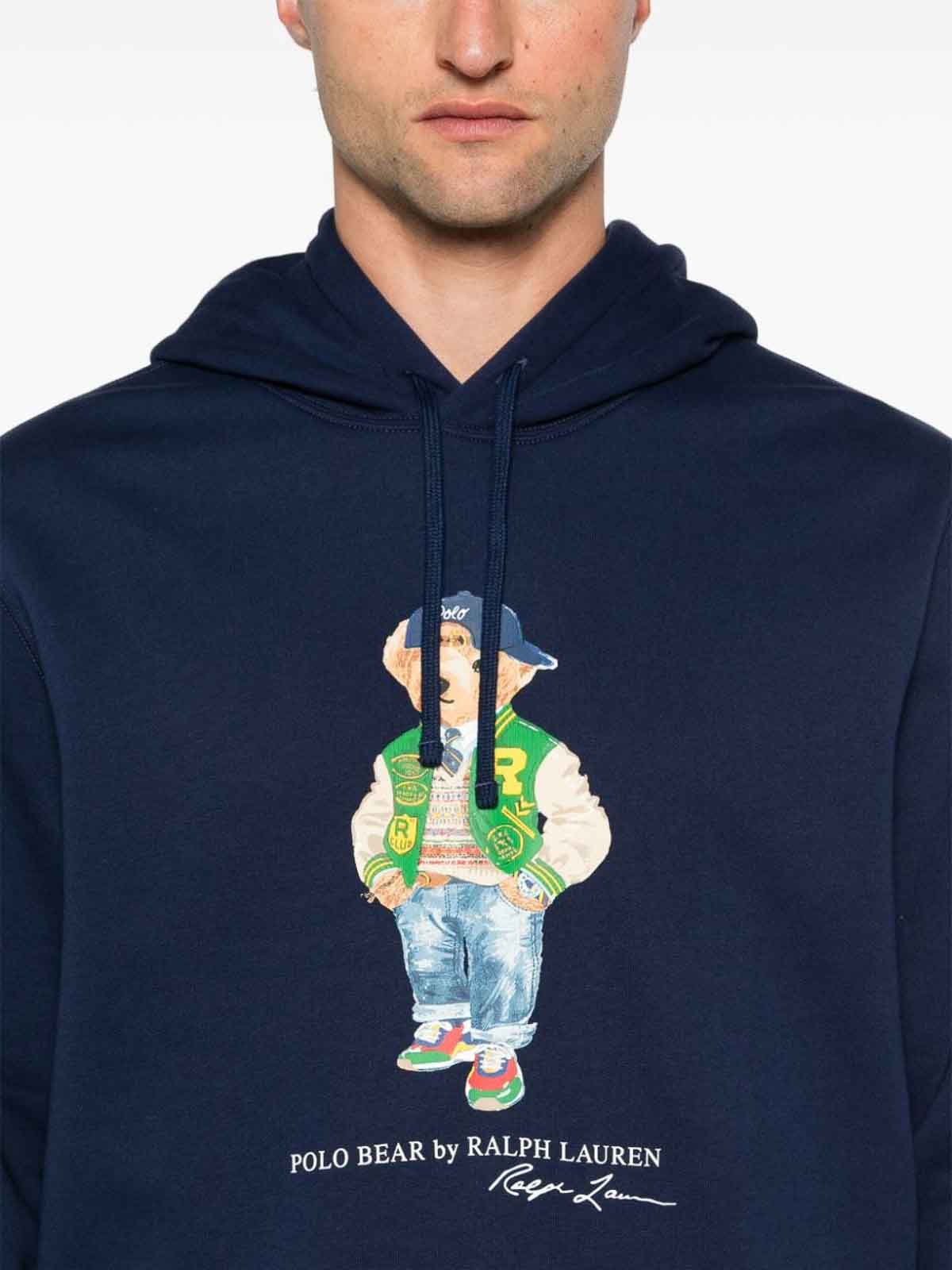 Shop Polo Ralph Lauren Cotton Hoodie With Bear Print In Blue