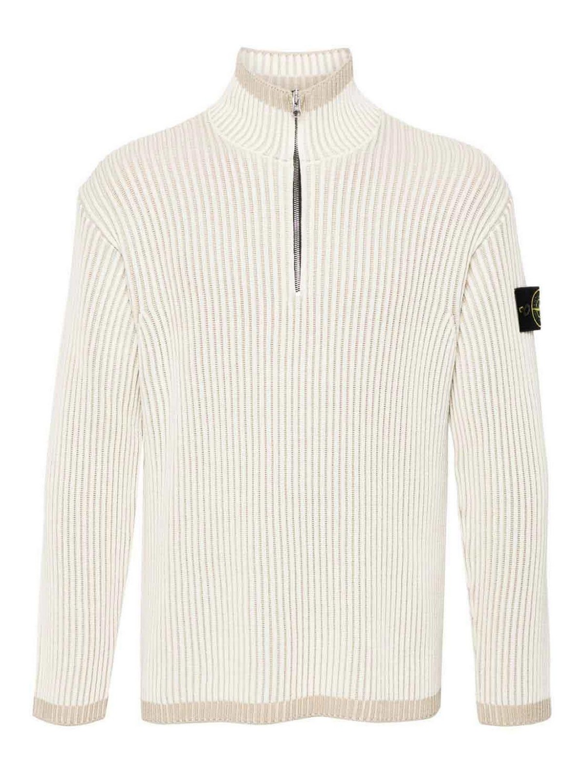 Shop Stone Island Virgin Wool Ribbed Vanis Sweater In White