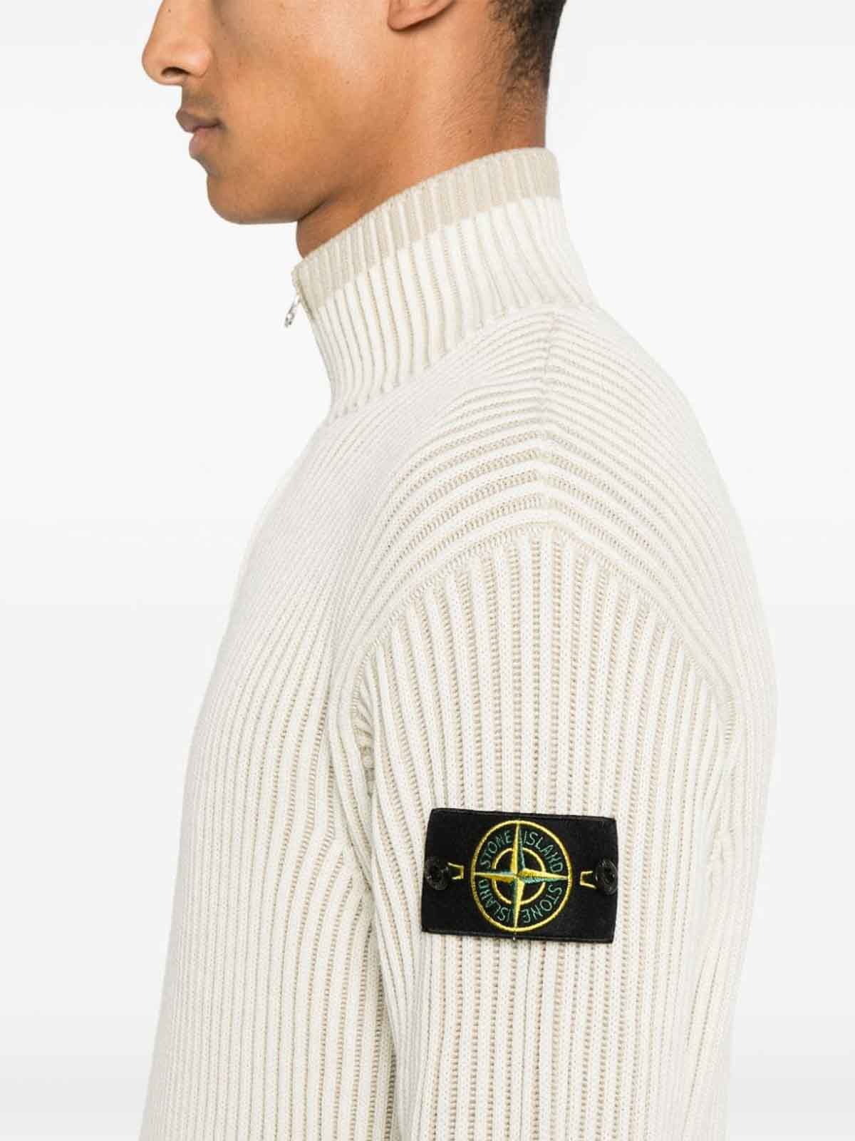 Shop Stone Island Virgin Wool Ribbed Vanis Sweater In White