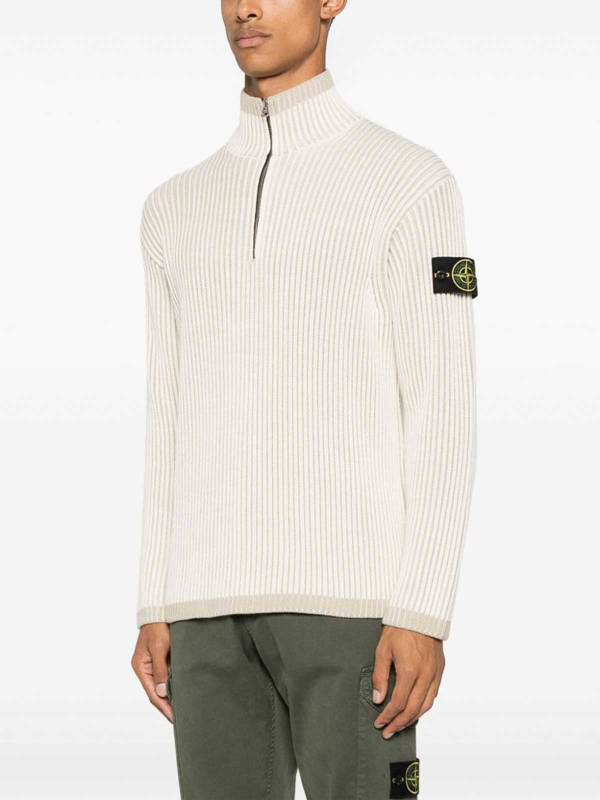 Shop Stone Island Virgin Wool Ribbed Vanis Sweater In White