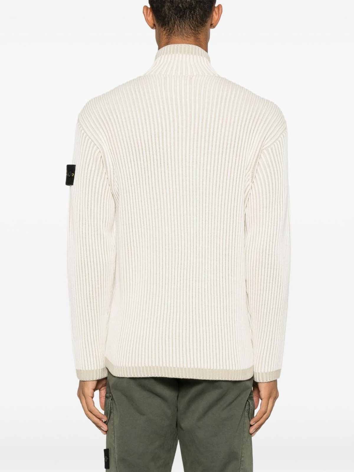 Shop Stone Island Virgin Wool Ribbed Vanis Sweater In White