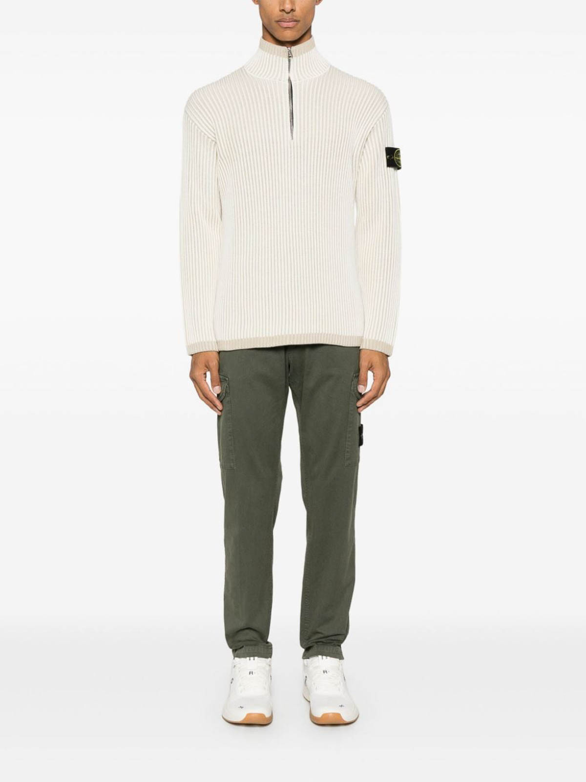 Shop Stone Island Virgin Wool Ribbed Vanis Sweater In White