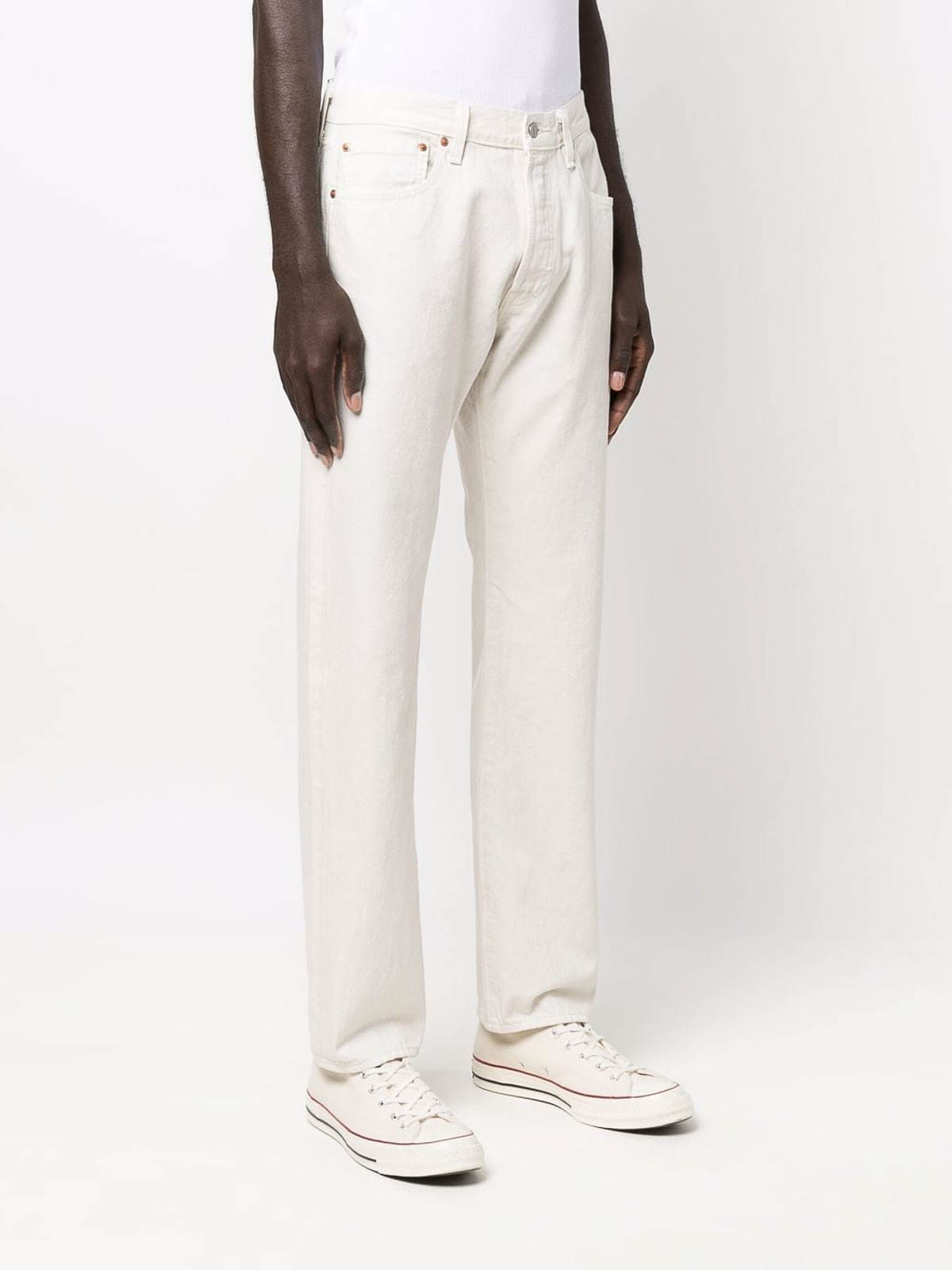 Shop Levi's 501 Cotton Jeans With A Straight Leg In White