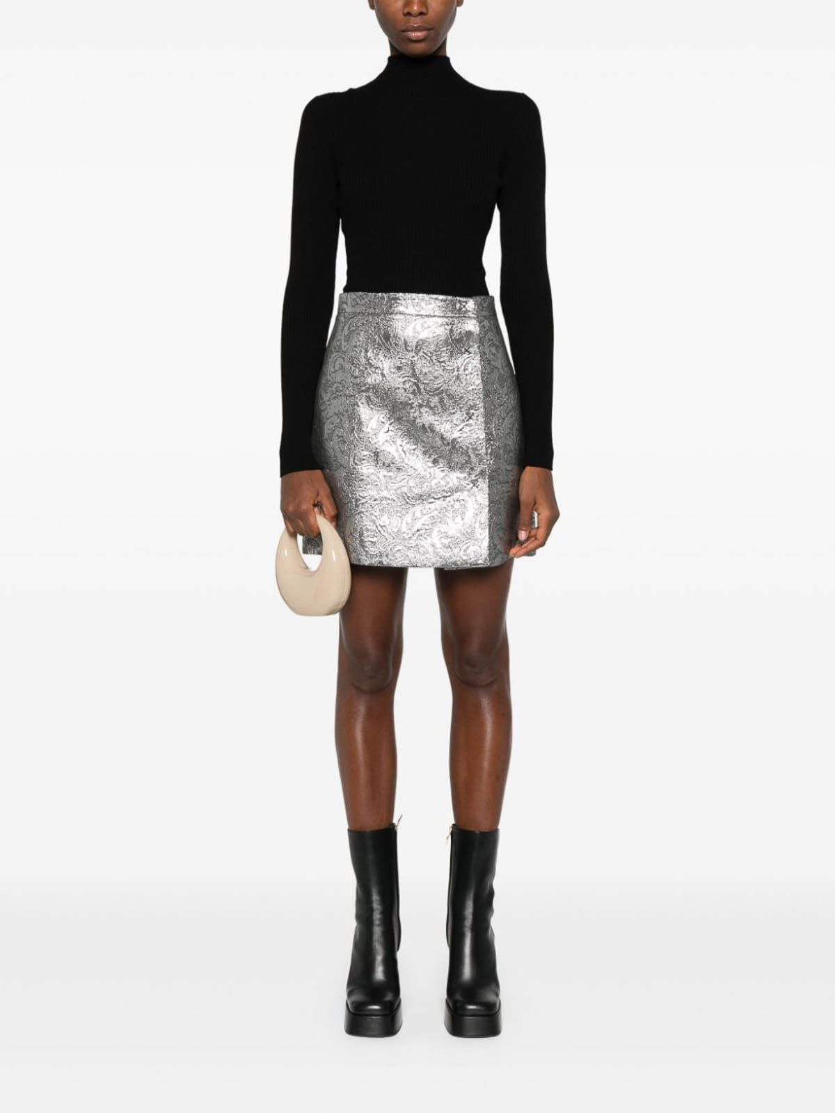 Shop Msgm Patterned Jacquard Miniskirt In Silver