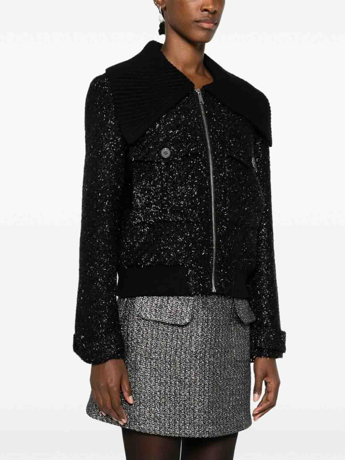 Shop Self-portrait Chest Flap Pockets Zipped Blazer In Black