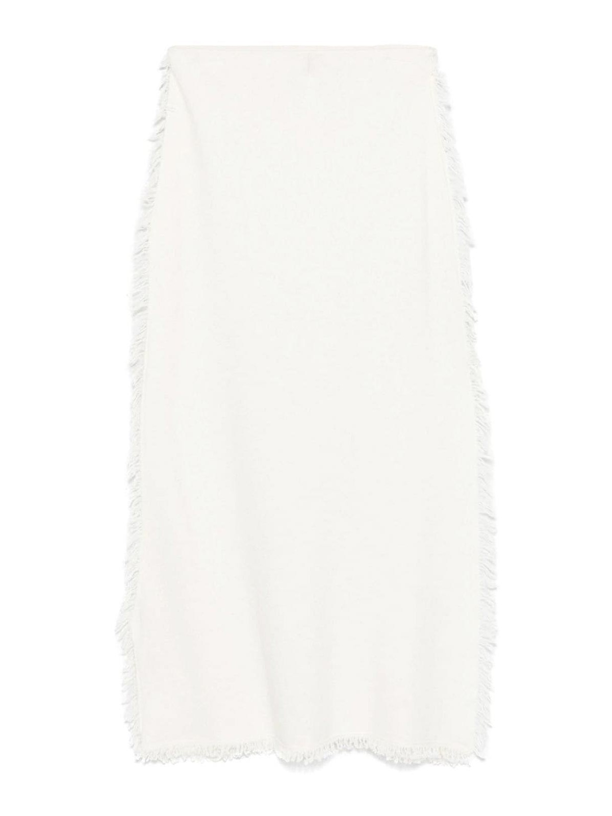 Shop Semicouture Wool Blend Grace Long Skirt With Fringes In Cream