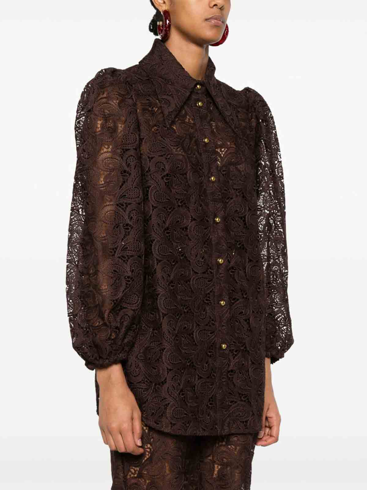 Shop Zimmermann Illustration Lace Blouse In Brown