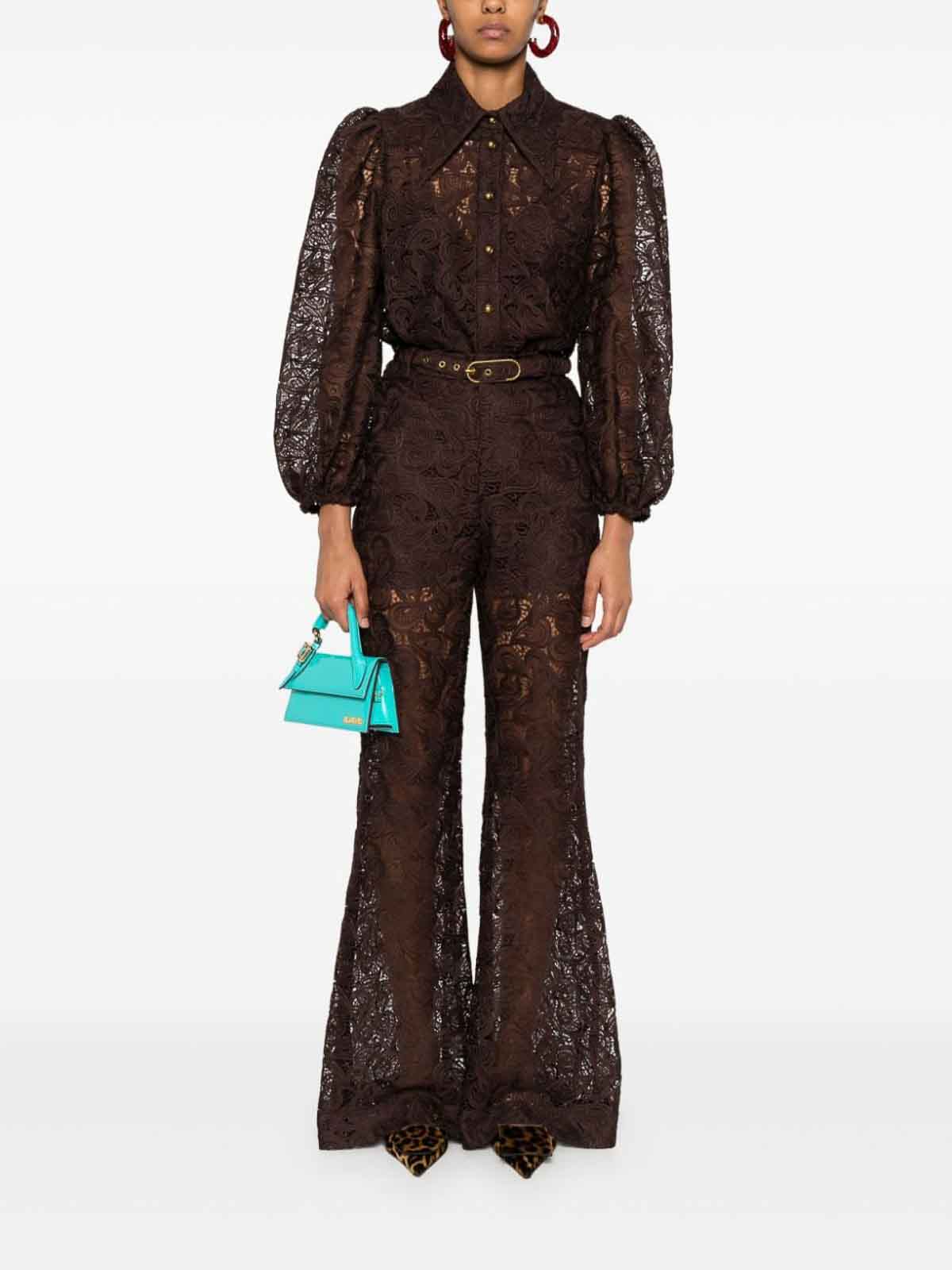 Shop Zimmermann Illustration Lace Blouse In Brown