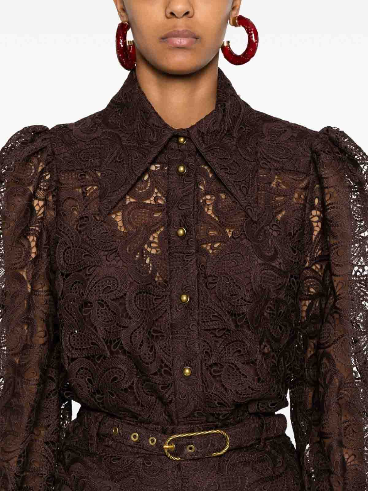 Shop Zimmermann Illustration Lace Blouse In Brown