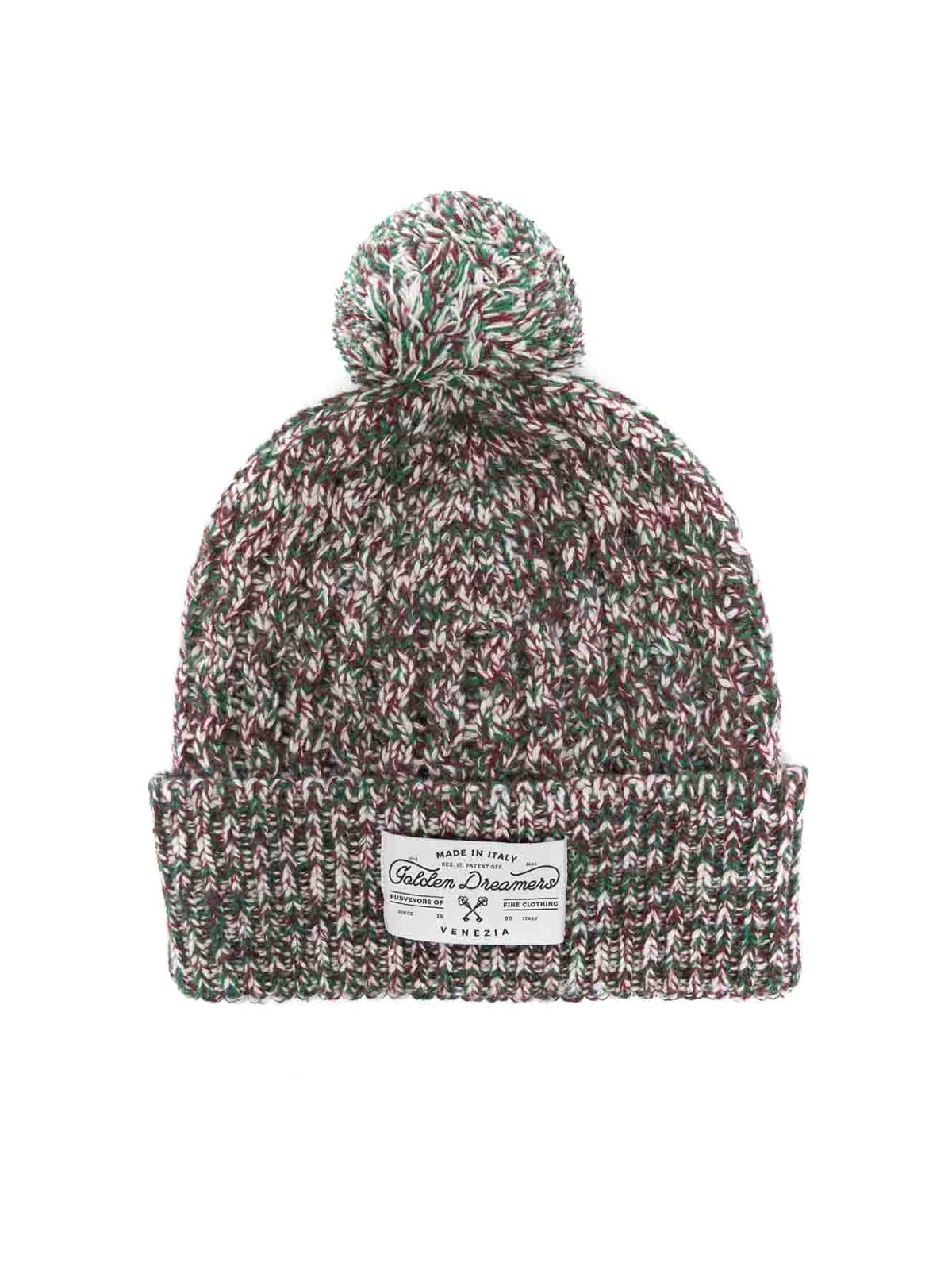 Shop Golden Goose Wool Beanie With Pom-pom In Grey