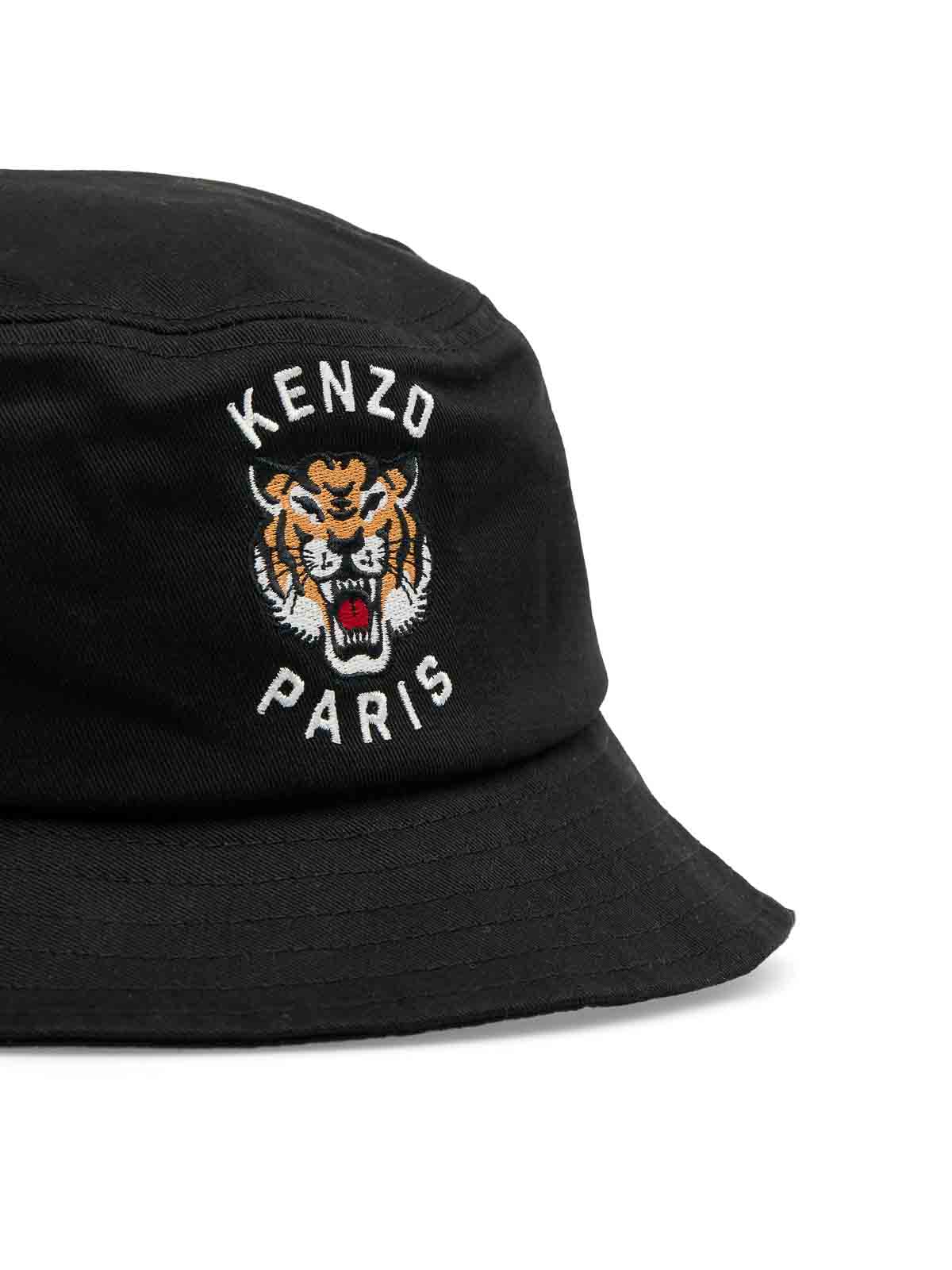 Shop Kenzo Lucky Tiger Bucket Hat In Cotton In Black