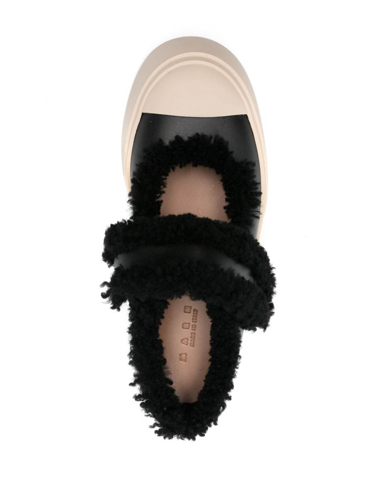 Shop Marni Leather  And Shearling Sneakers In Black