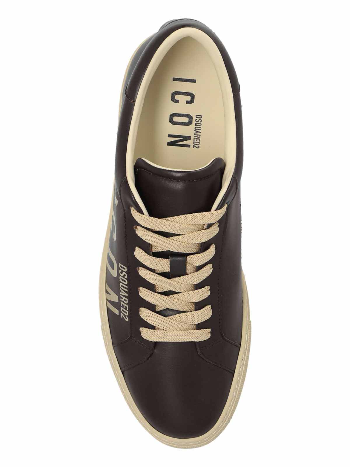 Shop Dsquared2 Leather Sneakers In Beige