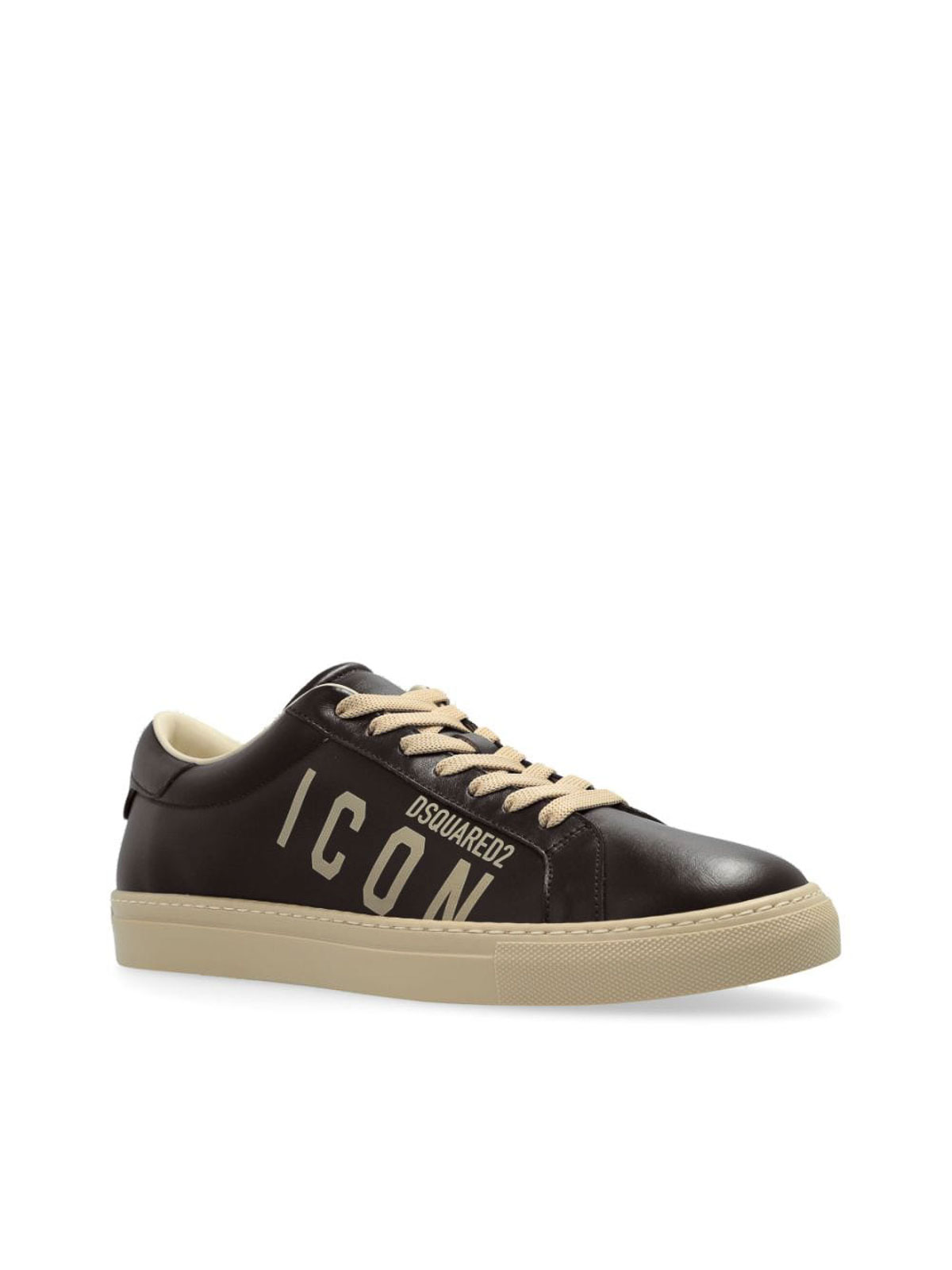 Shop Dsquared2 Leather Sneakers In Beige