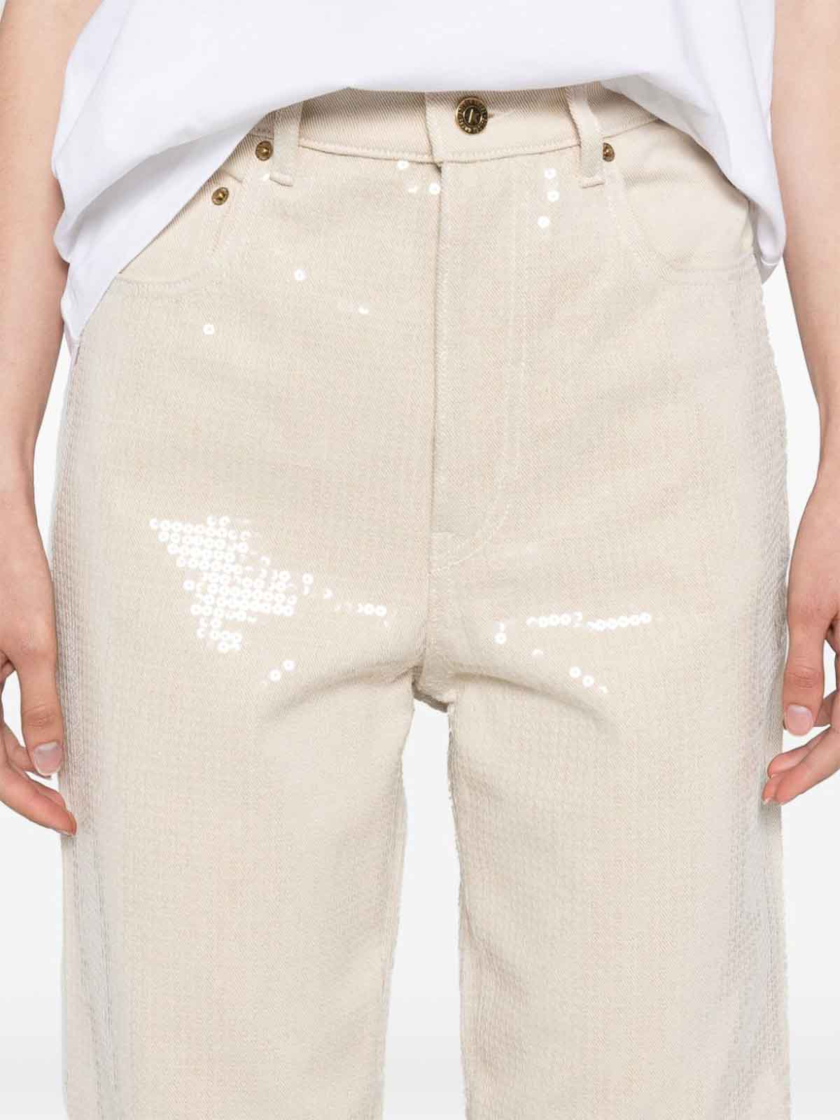 Shop Golden Goose Jeans Kim Pailettes In Light Beige