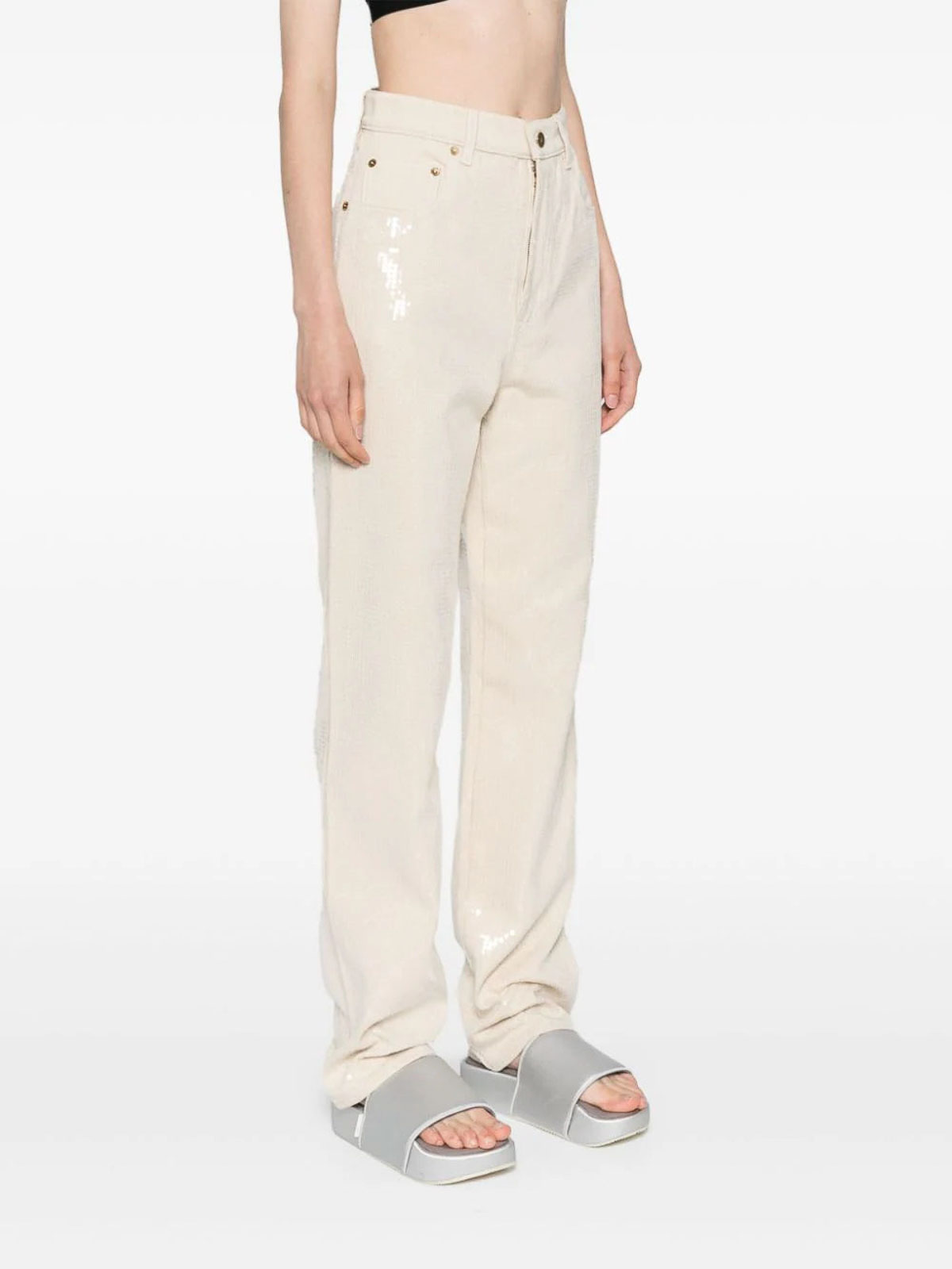 Shop Golden Goose Jeans Kim Pailettes In Light Beige