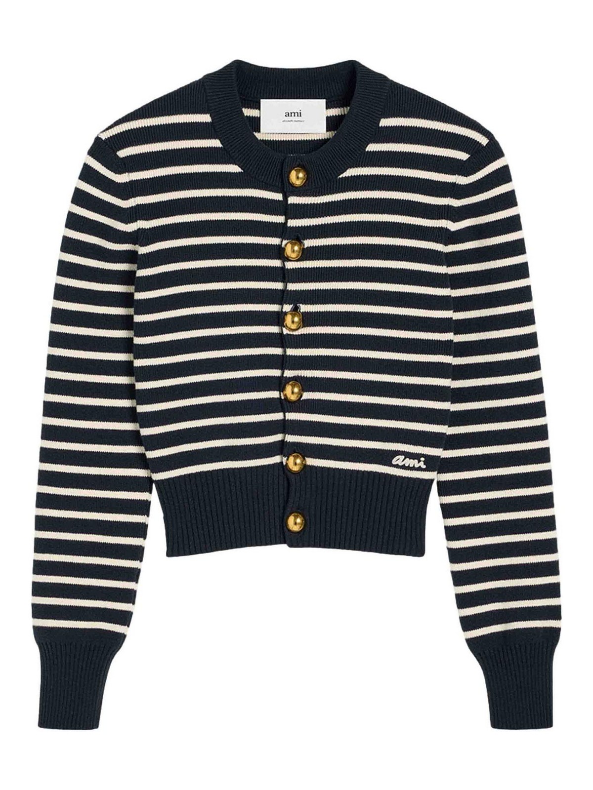 Shop Ami Alexandre Mattiussi Stripe-pattern Cotton-blend Cardigan In Azul Oscuro