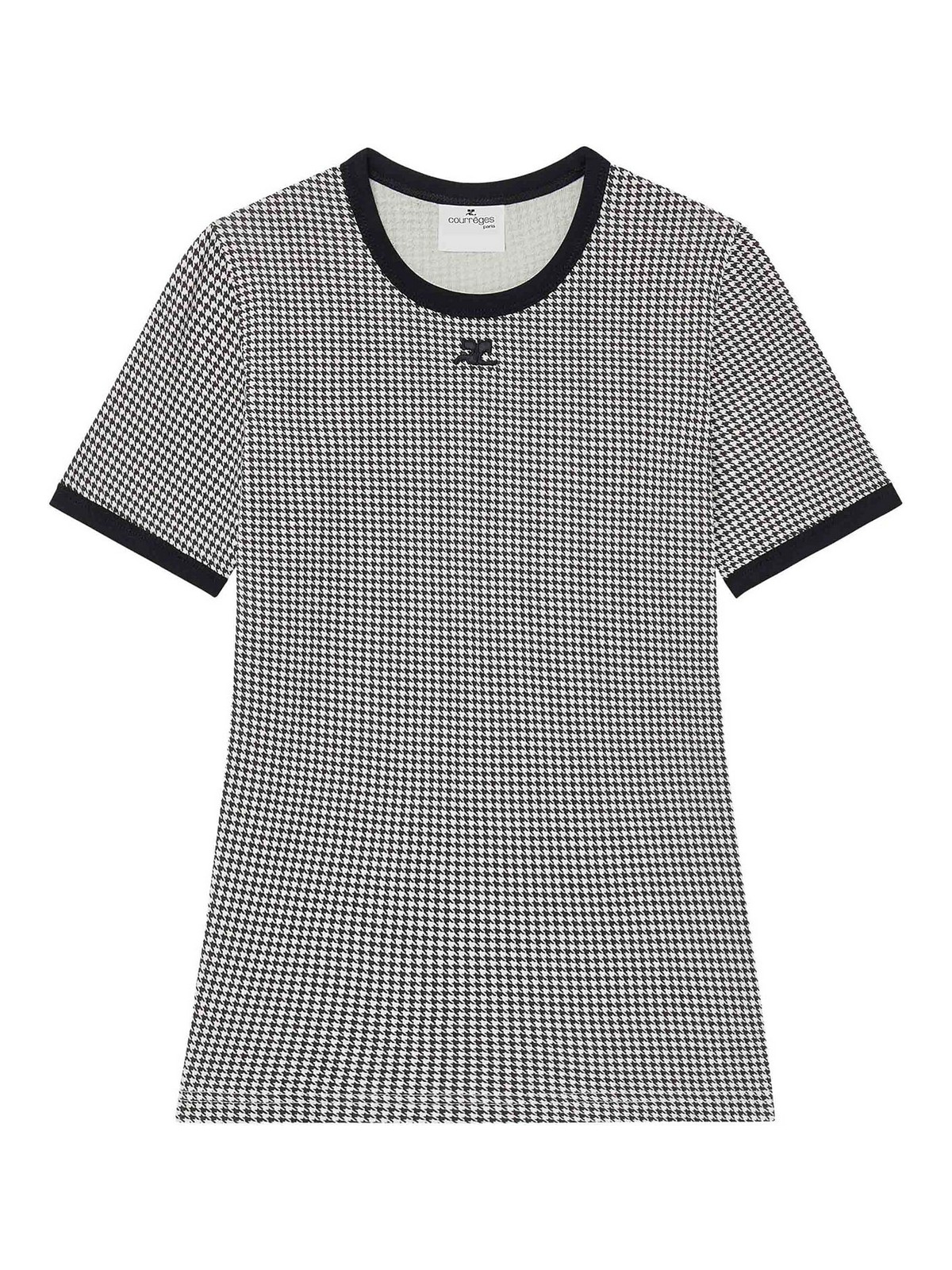 Shop Courrèges Contrasting Houndstooth Cotton T-shirt In Blanco