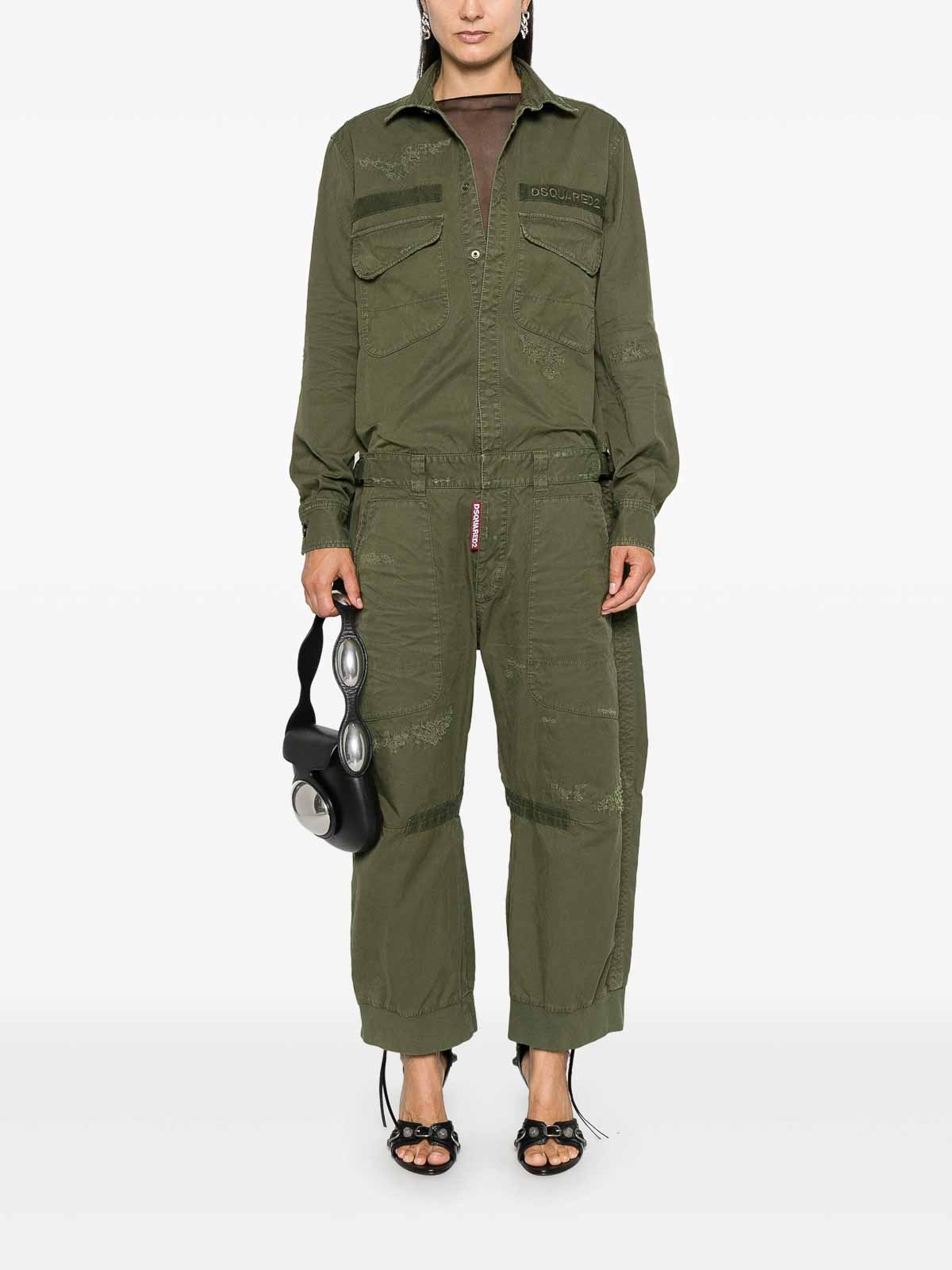 Shop Dsquared2 Overdyed Military Jumpsuit In Verde