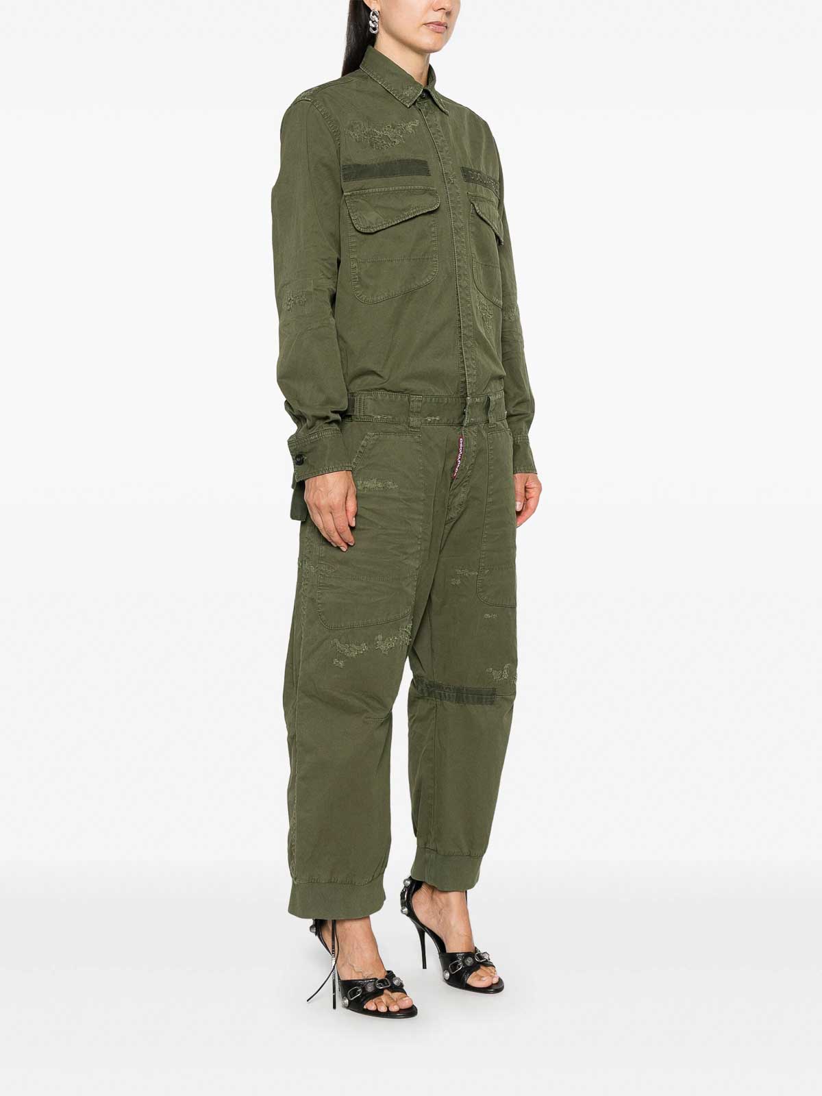 Shop Dsquared2 Overdyed Military Jumpsuit In Verde