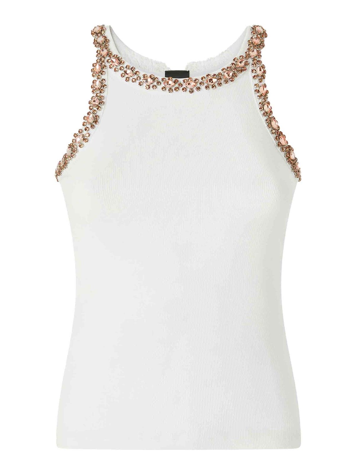 Shop Pinko Coriandoli Crystal-embroidery Tank Top In Blanco