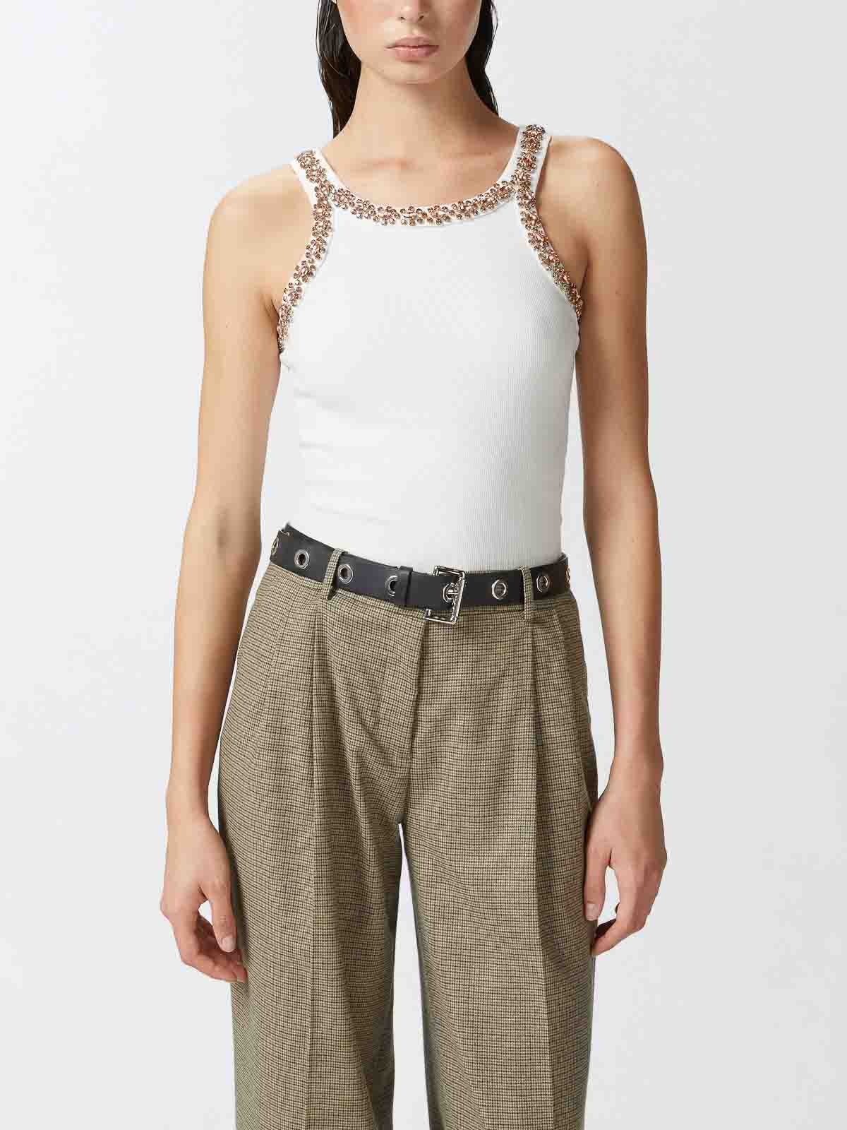 Shop Pinko Coriandoli Crystal-embroidery Tank Top In Blanco