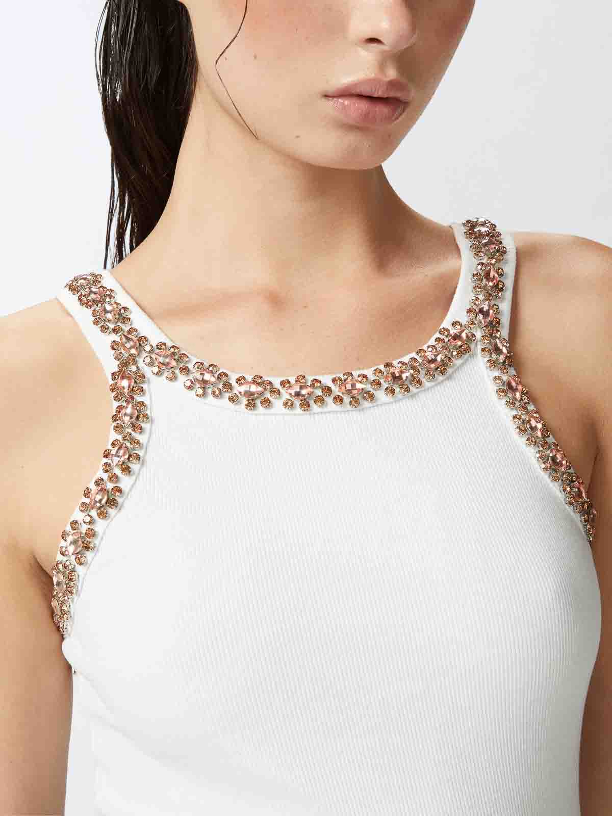 Shop Pinko Coriandoli Crystal-embroidery Tank Top In Blanco