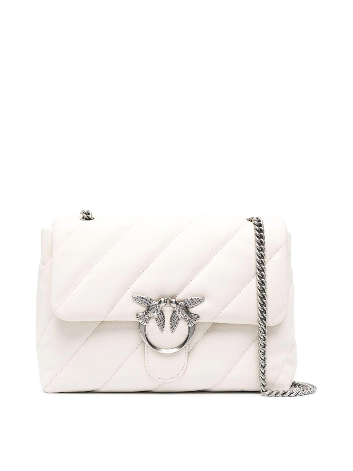 Shop Pinko Love Big Puff Leather Shoulder Bag In Blanco