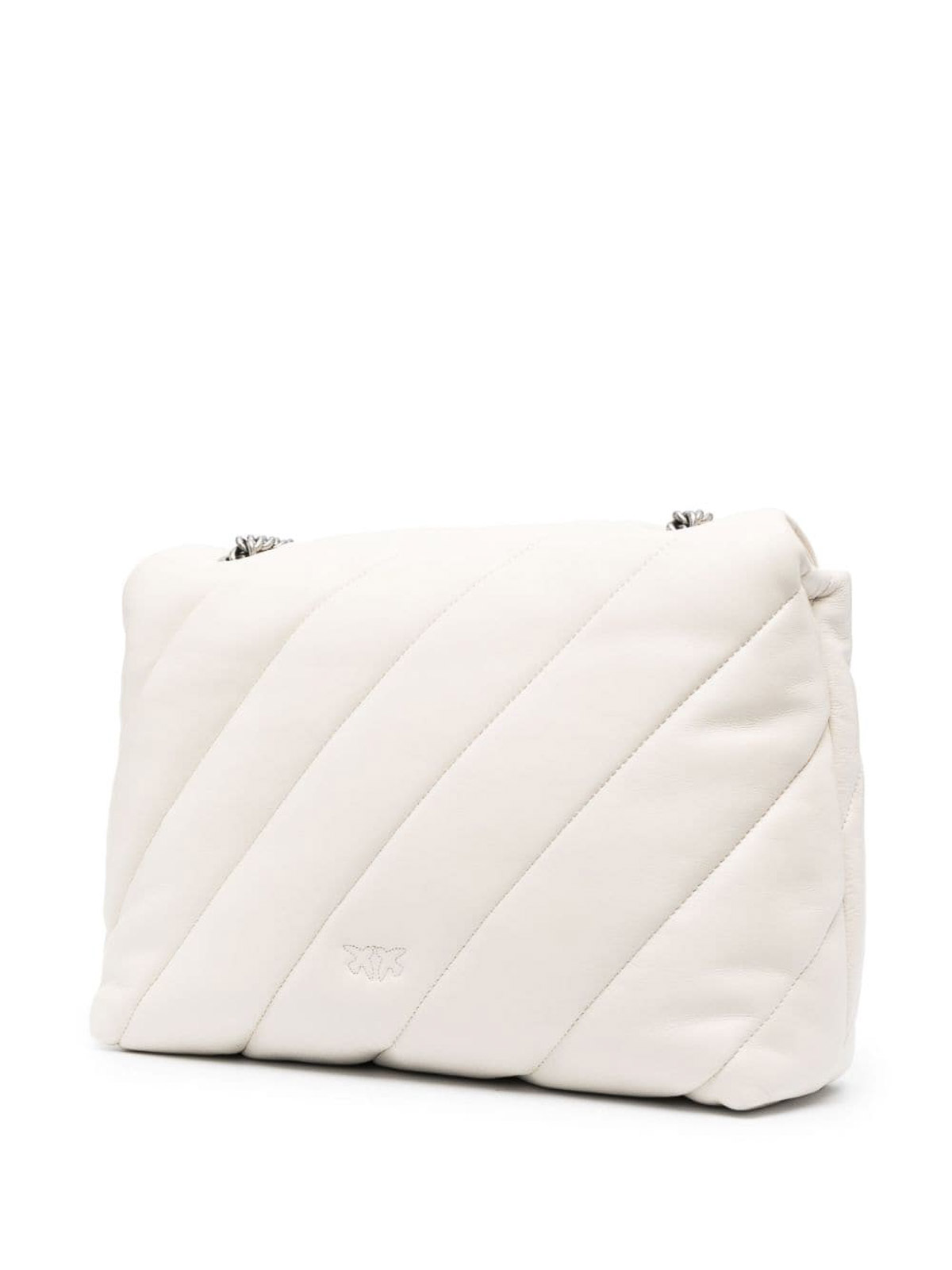 Shop Pinko Love Big Puff Leather Shoulder Bag In Blanco