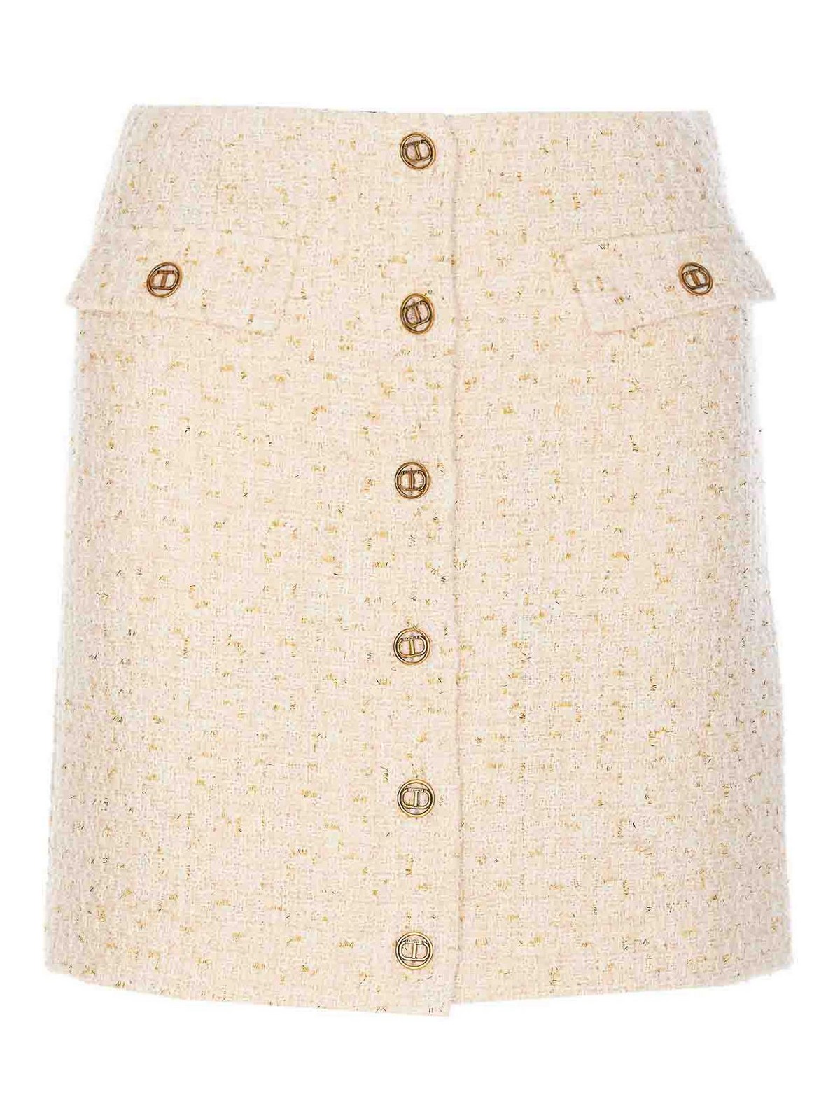 Twinset Beige Tweed Skirt In White