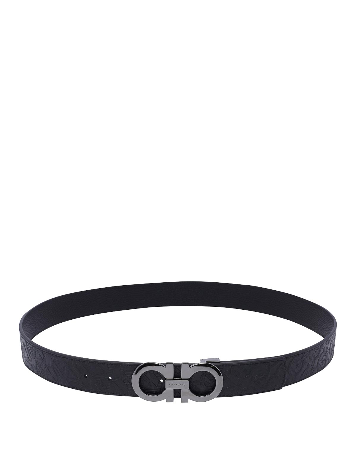 Ferragamo Reversible Gancini Leather Belt In Black