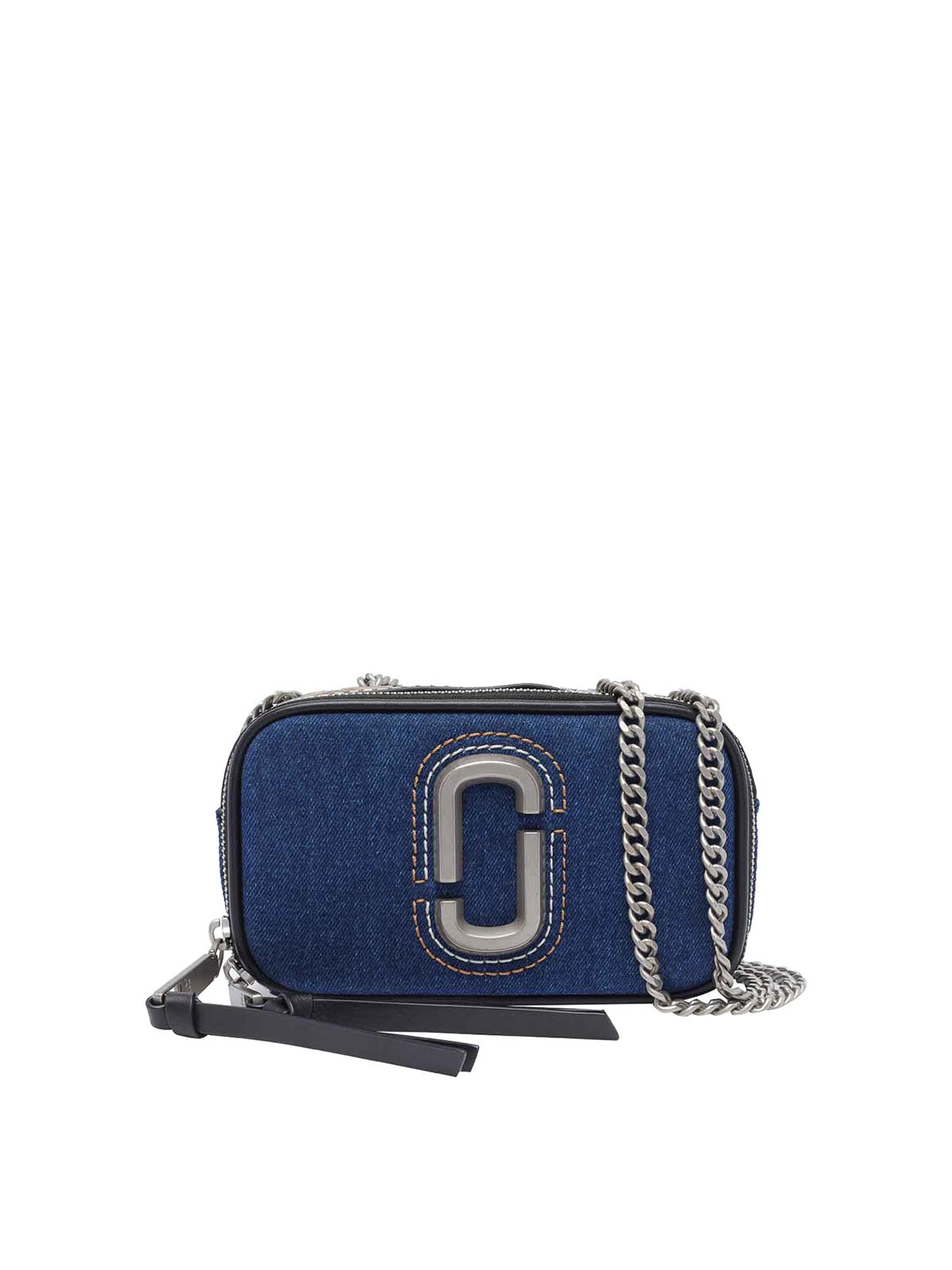 Shop Marc Jacobs The Denim Chain Snapshot Bag In Blue