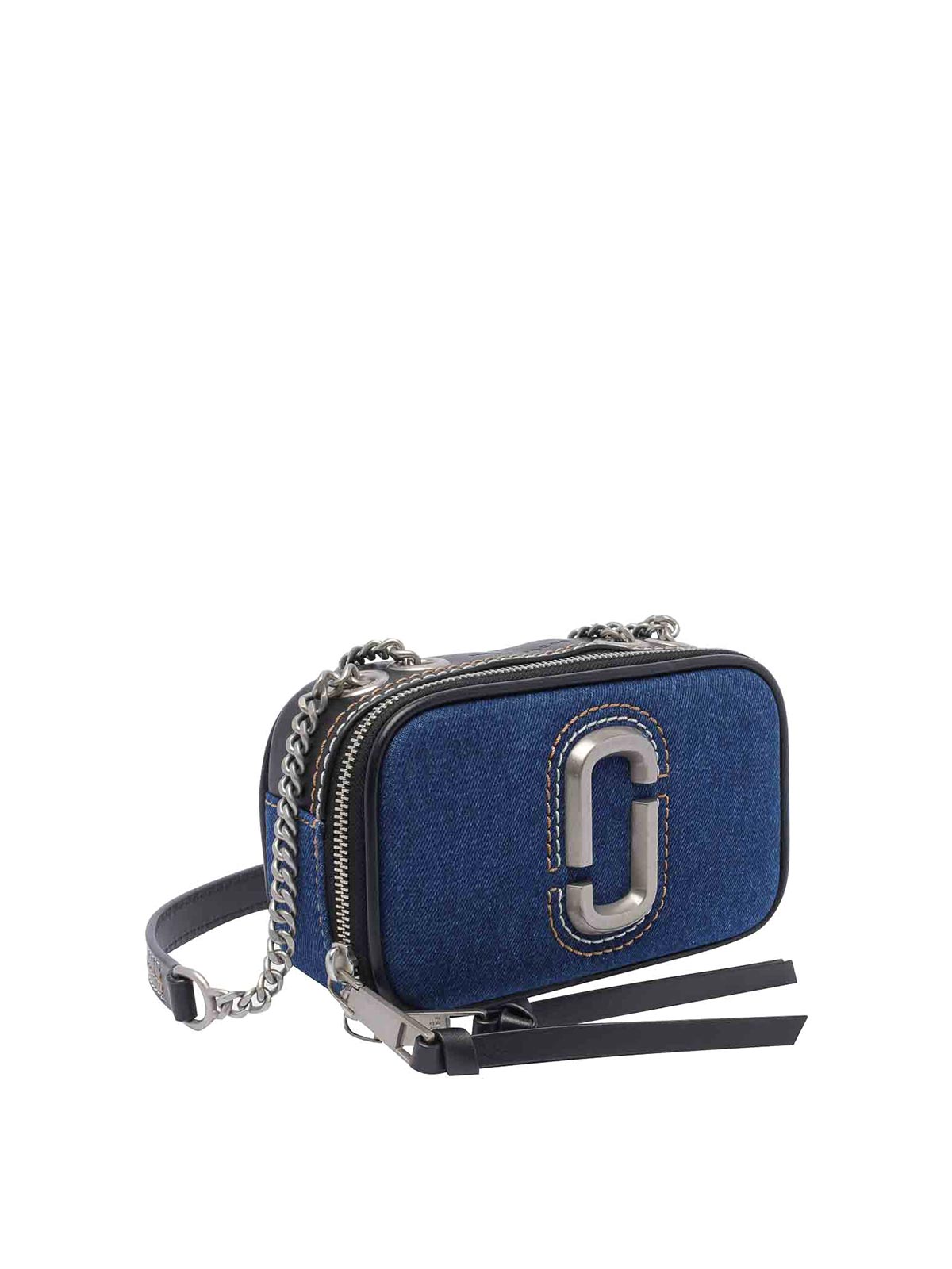 Shop Marc Jacobs The Denim Chain Snapshot Bag In Blue