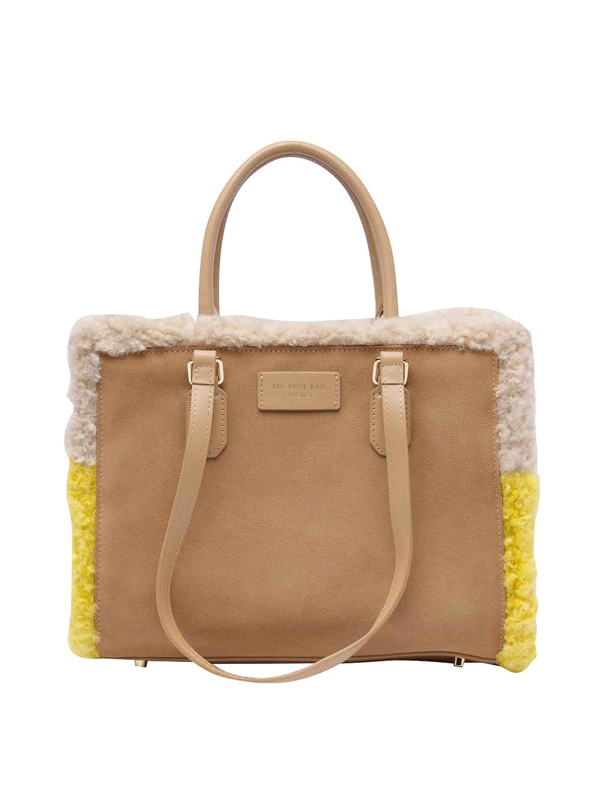 My Best Bag Atena Fur Reversible Hand Bag In Beige