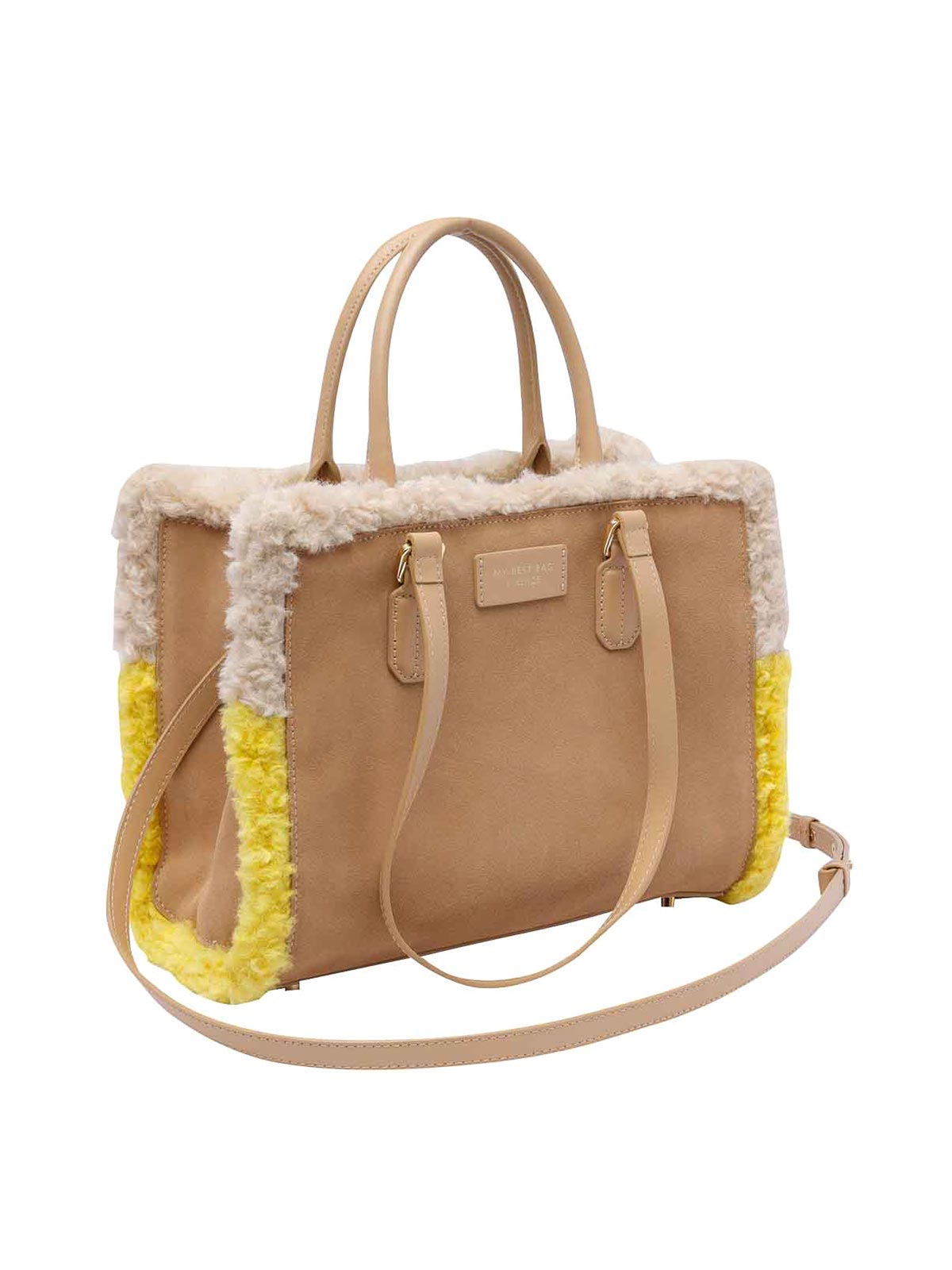 Shop My Best Bag Atena Fur Reversible Hand Bag In Beige