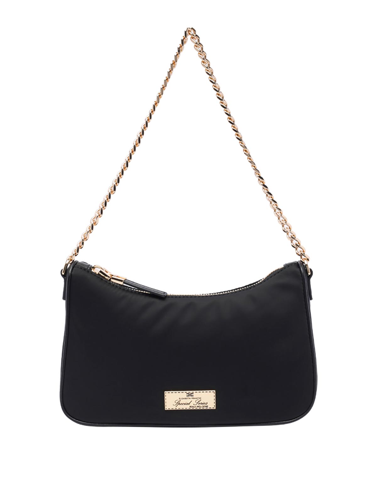 Shop Elisabetta Franchi Double Shoulder Strap And Logo Bag In Black