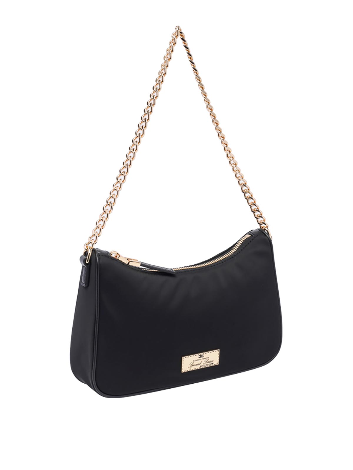 Shop Elisabetta Franchi Double Shoulder Strap And Logo Bag In Black