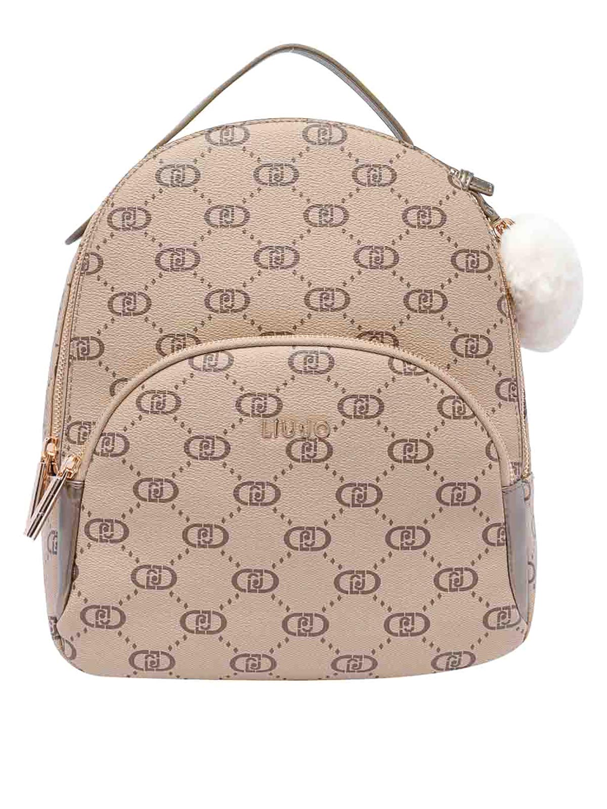 Shop Liu •jo Logo And Charm Backpack In Beige