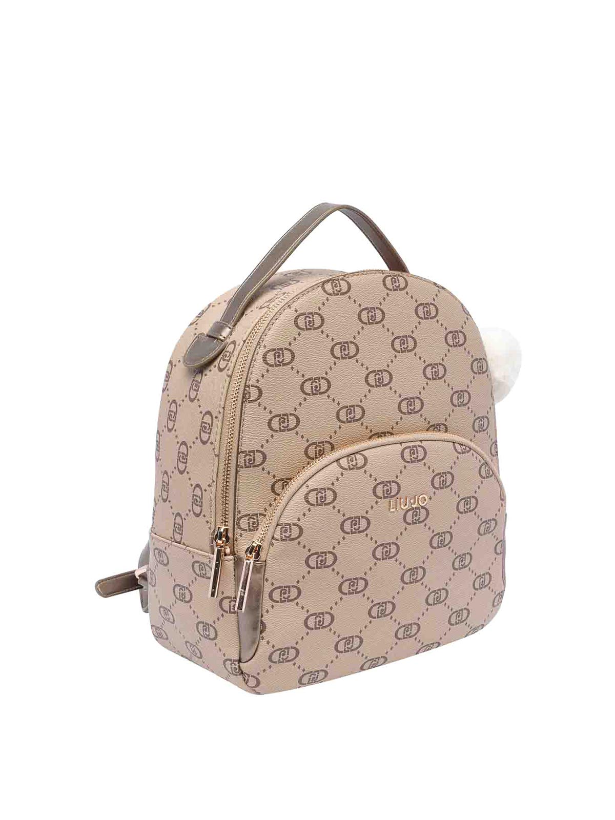 Shop Liu •jo Logo And Charm Backpack In Beige