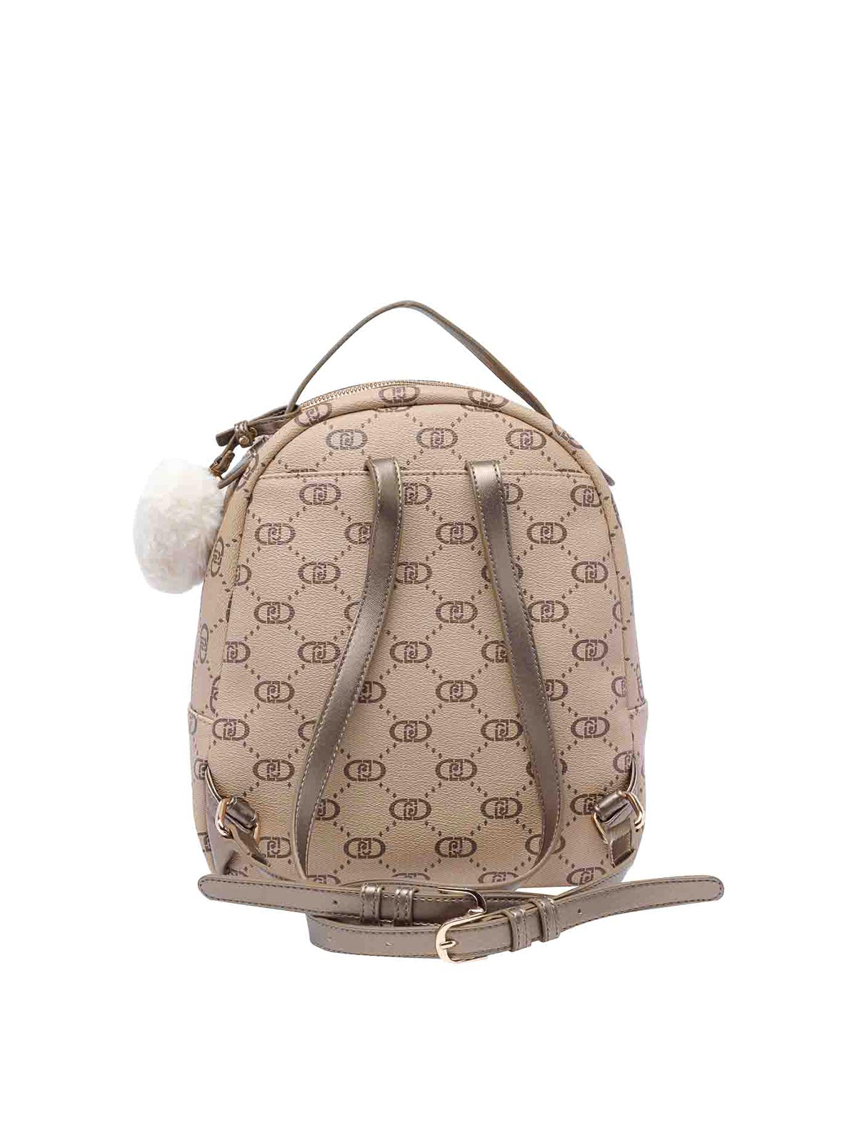 Shop Liu •jo Logo And Charm Backpack In Beige