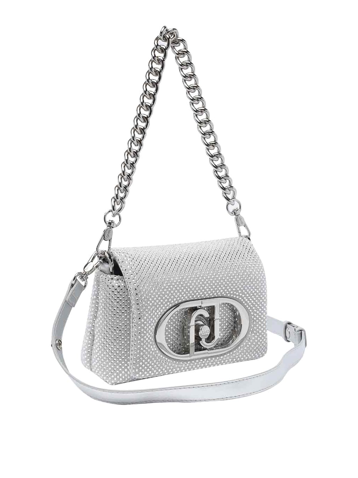 Shop Liu •jo Logo Crossbody Bag In Silver