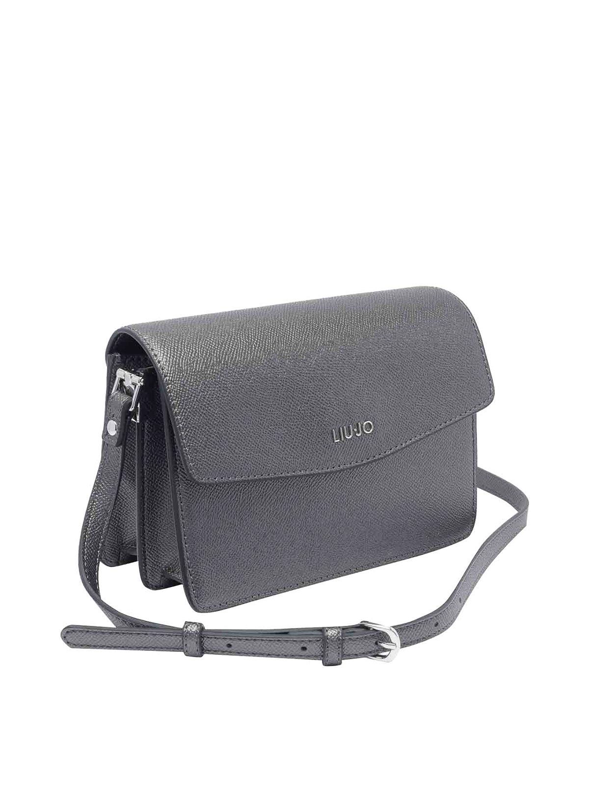 Shop Liu •jo Logo Crossbody Bag In Grey