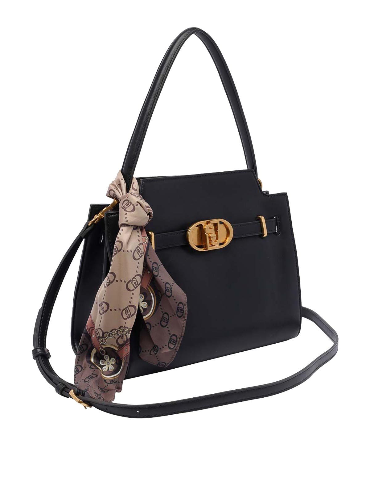 Shop Liu •jo Foulard Logo Hand Bag In Black