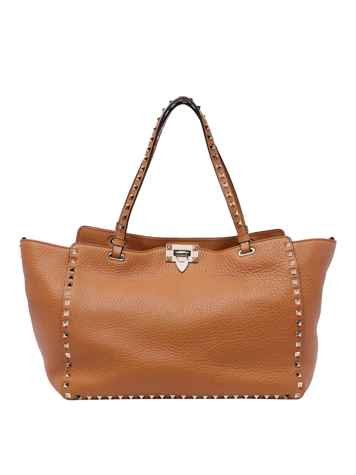 Shop Valentino Rockstud Medium Bag In Brown