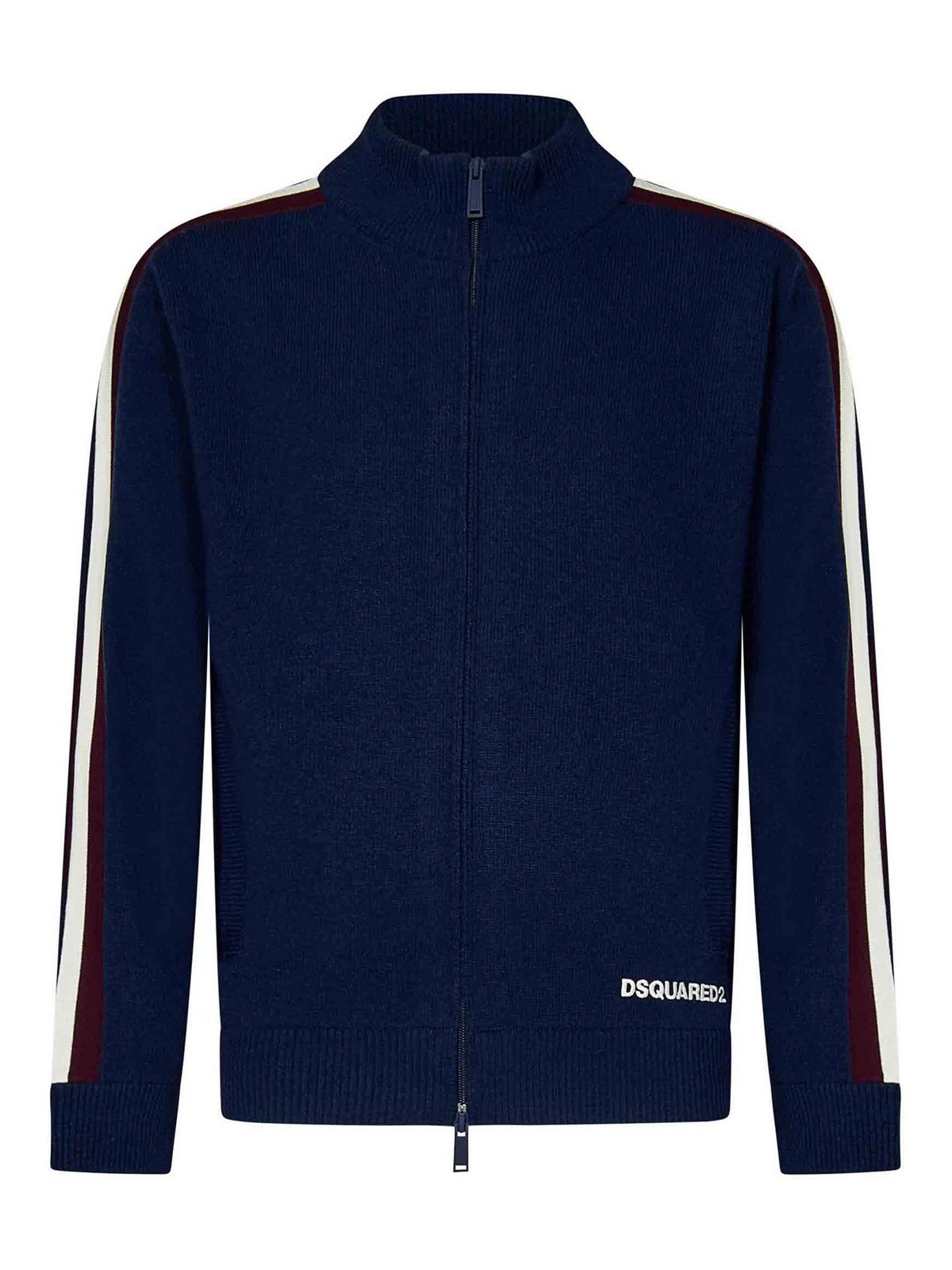 Shop Dsquared2 Blue Tricot Wool Blend Zip-up Cardigan