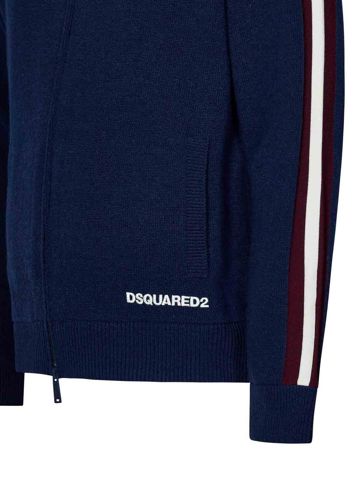 Shop Dsquared2 Blue Tricot Wool Blend Zip-up Cardigan