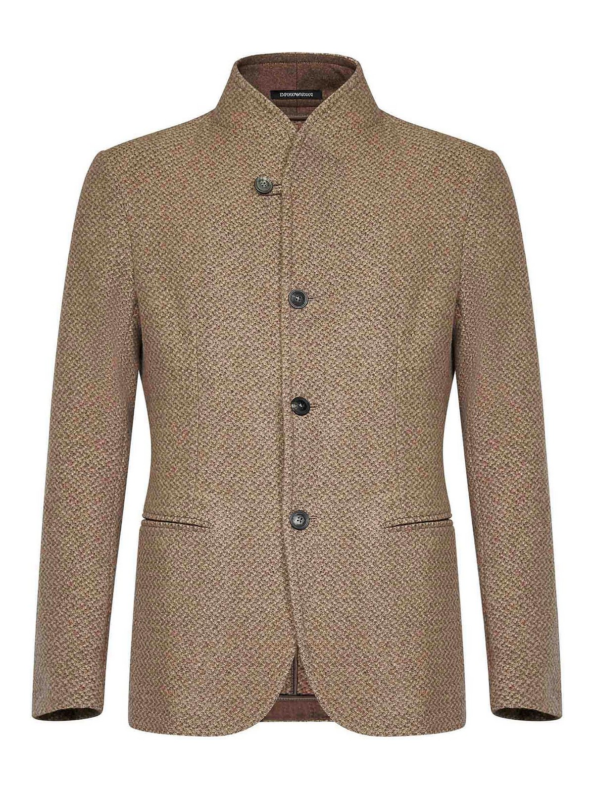 Short coats Emporio Armani Beige Tricot Wool Blend Single Breasted Short EM000352TE11141U6171