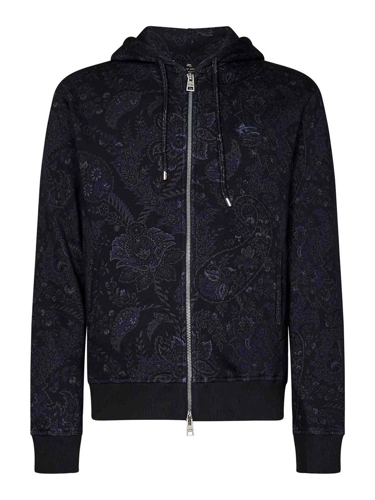 Shop Etro Navy Blue Cotton Zip-up Hoodie