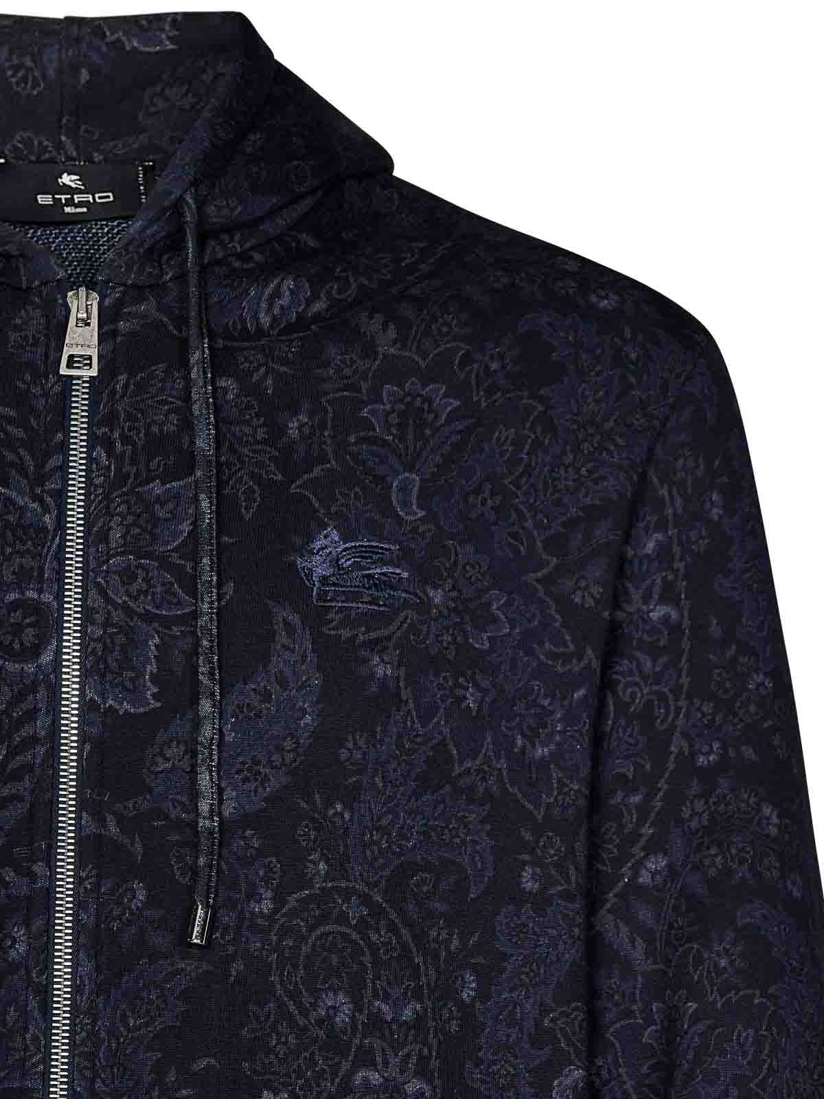 Shop Etro Navy Blue Cotton Zip-up Hoodie